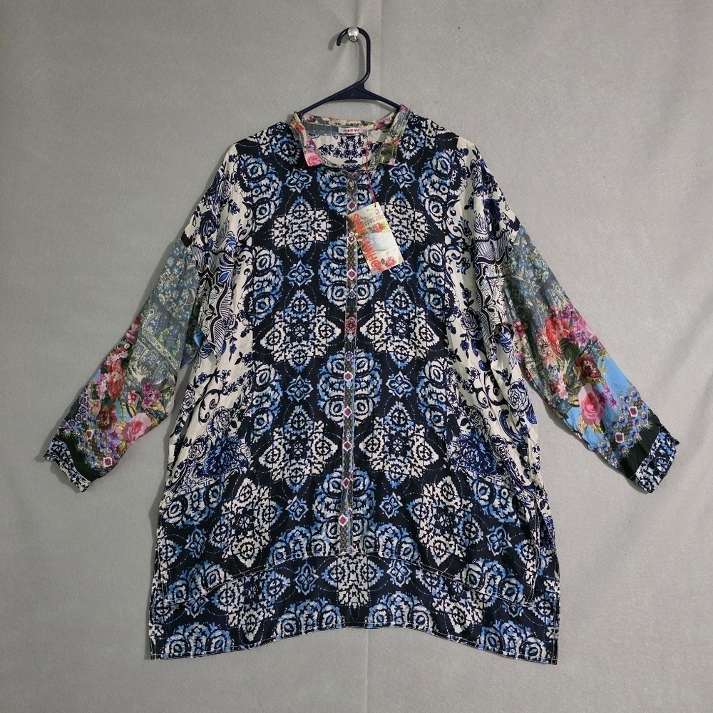 NWT Johnny Was Multi Print Button Down Blouse C13217-9 Size Small - Picture 1 of 13
